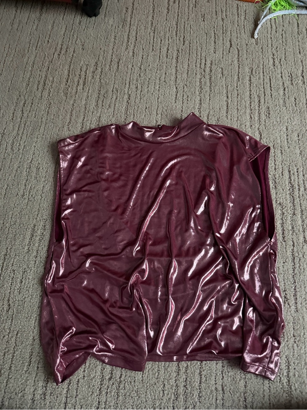 Anthropologie Shiny Wine Long Sleeve Top